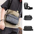 Miniatyrbild 1 av 5: Herr Casual Rutig Axelväska Läder Crossbody Väska Justerbar Rem Messenger Bag