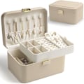 Miniatyrbillede 1 af 3: 2-lags Luksus Smykkeskrin i Læder til Øreringe, Armbånd, Ringe & Halskæder, Blødt Velourforet Organizer med Gaveæskeemballage white