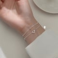 Miniatyrbilde 3 av 5: Hjerte Charm Armbånd Til Kvinner Sølvfarget På Hånd Dobbelt Lag Armbånd OneSize