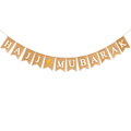 Pikkukuva 2 / 3: Hajj Mubarak -festivaalilippu Häntälippu Tähti Kuu Garland Burlap Bunting Lippu Pellava Häntämuotoinen Juhlatarvikkeet Koristeet