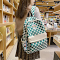 Miniatyrbillede 2 af 4: Ternet Rygsæk Gingham Skole Tasker Tilbage Til Skolen Tilbehør Til Studerende (grøn)