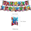 Pikkukuva 2 / 5: Super Mario Bros -elokuvateemaiset lasten syntymäpäiväjuhlatarvikkeet Ilmapallot Banner Kakku Muffinikoristeet Koristelusetti