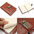 Miniatyrbillede 2 af 5: Dagbog med lås Læderjournal Adgangskode Kombination Lås Notebook Hemmelig Journal Skrive Notebook Pu Brun Stil