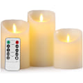 Miniatyrbilde 1 av 4: Sett med 3 ekte voks elektriske LED-flammeløse stearinlys med fjernkontroll og 24-timers timer (d: 8 x H: 10 x 12,5 x 15 cm)