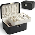 Miniatyrbillede 1 af 3: 2-lags Luksus Smykkeskrin i Læder til Øreringe, Armbånd, Ringe & Halskæder, Blødt Velourforet Organizer med Gaveæskeemballage black