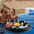 Miniatyrbillede 5 af 5: Oppustelig drikkevareholder, 8 huller flydende poolbar, drikkekopholder frugtsalatbuffet pool tilbehør til voksne til pool strandfest sjov (sort)