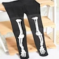 Miniatyrbillede 4 af 4: Sorte Halloween-strømpebukser, høje taljerede strømpebukser med skeletknogleprint, kvinders strømpebukser og strømpevarer
