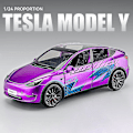 Miniatyrbillede 3 af 4: 1:24 Tesla Model Y Model 3 Ladestation Legering Støbt Legetøjsbil Model Lyd Og Lys Børns Legetøj Samleobjekter Fødselsdagsgave