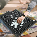 Miniatyrbillede 2 af 5: Foldbar PU Læder Skakbræt Backgammon Spil Bærbart Rejse Skakbræt Puslespil Gave Til Børn Og Voksne Sort