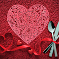 Miniatyrbillede 4 af 4: Valentine's Day Bordplads Dækkeservietter & Coaster, hullet hjerteformet rose bordplads dækkeservietter til bryllup Valentine's fest