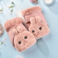 Miniatyrbild 1 av 5: Vintervarma fleecefodrade tjocka damhandskar i koreansk stil med söta flip-halvfingrar för studenter Pink [bunny style]]