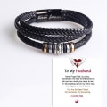 Miniatyrbillede 1 af 3: Til min mand Armbånd- \"Jeg vil altid være hos dig\" Flettet læderarmbånd til mænd drenge, rustfrit stål inspirerende armbånd, håndlavet herre Brai