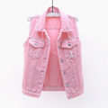 Miniatyrbilde 1 av 4: Dame Vår Og Høst Frakker Ensfarget Ermeløs Denimjakke Yttertøy Pink L