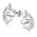 Miniatyrbillede 1 af 5: Sølv Unicorn Øreringe til Piger Hypoallergen Søde Cz Unicorn Stud Øreringe Smykker