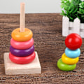 Miniatyrbild 4 av 5: Trä regnbåge stapelring torn spel block förälder barn kul interaktion tidig pedagogisk leksak