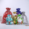 Miniatyrbilde 1 av 4: Set med 5 julegaveposer, julegaveposer med snøring store med merker, julegaveinnpakningsposer for julefest, gaver, feriede