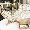 Miniatyrbillede 1 af 5: Træhjerteformet bryllupsgæstebog Ornamenter Transparent Dråbe 3d Antik Mindebog Signatur