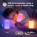 Miniatyrbild 4 av 5: Touch-lampa för sovrum, RGB Färgskiftande Batterilampa för Sovrum, Uppladdningsbara Batteridrivna Lampor, Dimbar Nattlampa Sängbordsbelysning