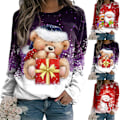 Miniatyrbillede 2 af 4: Jule Langærmet Casual Ferie T-shirt Toppe Vinter Julegave C S