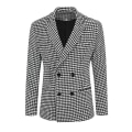 Miniatyrbillede 1 af 5: Herre Sort og Hvid Ternet Dobbeltradet 4 Knaps Slim Fit Casual Jakkesæt Jakke M