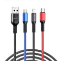 Miniatyrbilde 1 av 4: awei CL-971 3 i 1 1.2m 2.4A USB til 8 Pin + Micro USB + USB-C / Type-C Multi Ladekabel