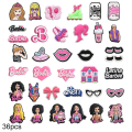 Miniatyrbillede 1 af 5: 36 stk./sæt Barbie-tema sko charms til Crocs træsko sandaler dekoration tilbehør gaver