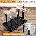Miniatyrbilde 4 av 5: Flaskeholder til Sodastream, Stativ for 6 Flasker, Dryppstativ, Flasker, Metallisk Avrenningsstativ, Flasker, Koppbærer med Dryppbrett for Flasker og Kopper (svart)