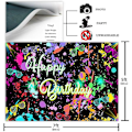 Pikkukuva 2 / 5: Neon syntymäpäiväjuhlan tausta 7x5ft Hohtaa pimeässä Graffiti-roiskeet Hyvää syntymäpäivää Juhlan banneri Valokuvaustausta Annetaan hehkua Tanssi Syntymäpäiväkoriste