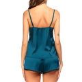 Miniatyrbild 3 av 4: Dam enfärgad pyjamas set spets V-ringad camisole toppar + shorts nattkläder sovkläder Green XL