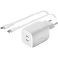Miniatyrbild 1 av 3: Laddare - Belkin - 65W - 2 USB-C portar - USB-C kabel 2m - Power Delivery Vit