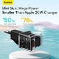 Miniatyrbild 5 av 6: Snabbladdare - Baseus - GAN 5 Mini - 20W - Typ-C - Europeisk version Vit