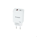 Miniatyrbild 3 av 3: TOOQ TQWC-GANQCPD45WT - 2-portars väggladdare med GaN-teknik, en PD USB-C-port och en QC USB-A-port 45W, vit färg