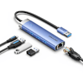 Miniatyrbild 1 av 5: Vention 5-i-1 USB 3.0 till RJ45/3xUSB 3.0/USB-C Blå Aluminiumlegering Typ