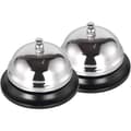 Set med 2 bordsklockor, diskklockor, silver, för kök, reception, hotell, restaurang, mått 85 x 65 mm
