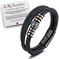 Miniatyrbild 2 av 5: Till min son/till mitt barnbarn - "I Will Always Be With You" Flätat läderarmband för män, rostfritt S
