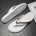 Miniatyrbild 3 av 5: Herrflip-flops Läder Casual Sandaler Tofflor Mode Trend Strandskor 20223 White 44