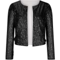 Miniatyrbild 2 av 5: Kvinnor Paljettkavaj Öppen Front Jacka Party Christmas Puff Sleeve Sparkly Coats Black 2XL