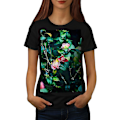 Miniatyrbild 1 av 2: Vit rosa blomma svart t-shirt för kvinnor XL