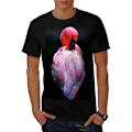 Miniatyrbild 1 av 3: Rosa Flamingofjäder T-shirt för män XXL