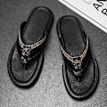 Miniatyrbild 3 av 4: Herrflip-flops Läder Casual Sandaler Tofflor Mode Trend Strandskor 20223 Black 41