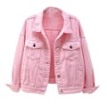 Miniatyrbild 2 av 4: Kvinnor vår- och höstkappor Varma solida långärmade jeansjacka Ytterkläder Pink XL