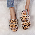 Miniatyrbild 2 av 3: Damtofflor Flat Home Outdoor Casual Fur Tofflor Inomhus plysch tofflor Gul Leopard Brown 41