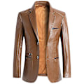 Miniatyrbild 1 av 5: Herr Naggad lapel Button Down Business Lammskinnsläderjacka Blazer med fickor M