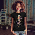 Miniatyrbild 2 av 3: Färgglada blomma mode kvinnor Blackt-shirt M
