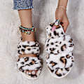 Miniatyrbild 2 av 3: Damtofflor Flat Home Outdoor Casual Fur Tofflor Inomhus plysch tofflor Gul Leopard White 41