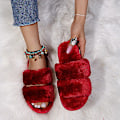 Miniatyrbild 2 av 3: Damtofflor Flat Home Outdoor Casual Fur Tofflor Inomhus plysch tofflor Gul Red 41