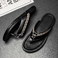 Miniatyrbild 4 av 4: Herrflip-flops Läder Casual Sandaler Tofflor Mode Trend Strandskor 20223 Black 44