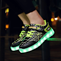 Miniatyrbild 4 av 4: Barnsneakers Led Flash Skor Mode löparskor 807 BlackGreen 35