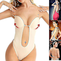 Miniatyrbild 3 av 5: Kvinnor kastar djup V-ringad Body Shaper Axelbandslös Backless Body Shapewear Beige M