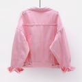 Miniatyrbild 4 av 4: Kvinnor vår- och höstkappor Varma solida långärmade jeansjacka Ytterkläder Pink XXXL